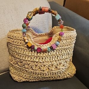 Chic Woven Mini Bag with Beaded Handle